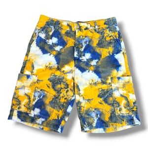 Topman Shorts Men's Size 32 Yellow Blue Tie Dye Corduroy Cargo Pockets